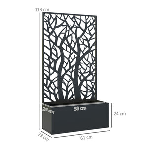 English Elm Outsunny Powder Coated Metal Raised Garden Bed with Trellis and Decorative Tree Panel W2225P485561