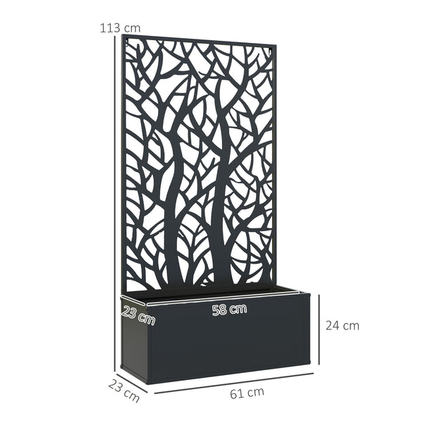 English Elm Outsunny Powder Coated Metal Raised Garden Bed with Trellis and Decorative Tree Panel W2225P485561