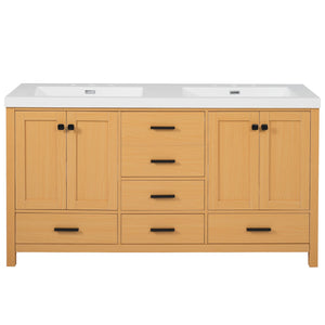 English Elm [video]59.3 Inch Wall Mounted Double Sink Vanity Wood Grain Mdf Soft Close Storage N729P000013O