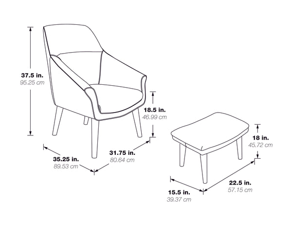 OSP Home Furnishings Waneta Chair and Ottoman Cream