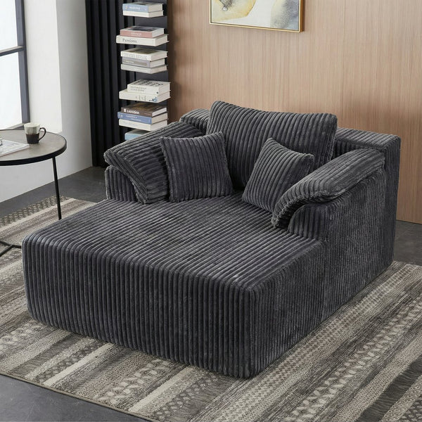 English Elm 60 Inch Oversized Corduroy Cloud Chaise Frameless Deep Seat Lounge for Living Room Antique Dark Grey W1919P499884