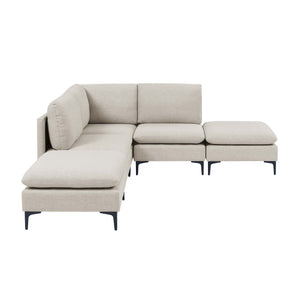English Elm Linen Upholstered Sectional Sofa with Black Metal Legs Mid-century Modern Living Room Almond B2748S00099