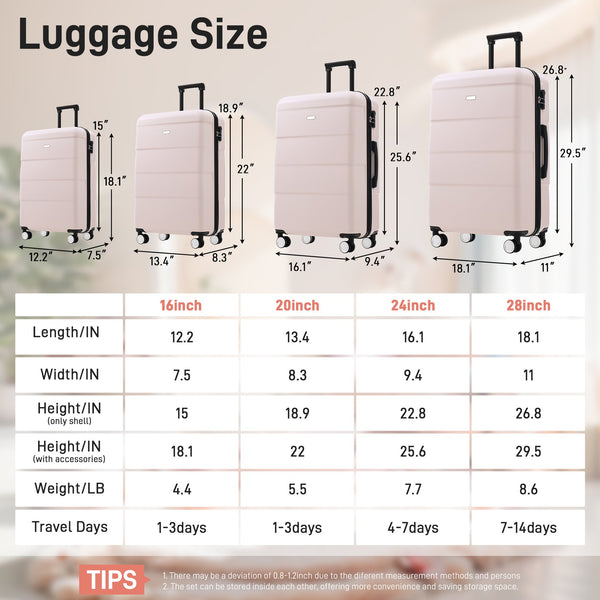 English Elm 6 Piece Hardshell Abs Travel Set with Spinner Wheels Combination Lock and Toiletry Bag Light Pink N732P391314U