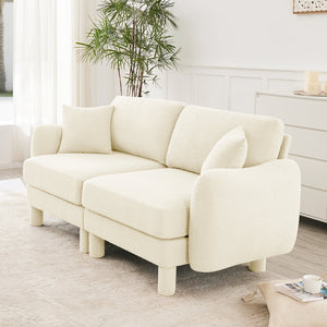 English Elm Boucle 2-Seater Loveseat Sofa With Elegant Shell Armrests & Soft Beige Upholstery For Cozy Spaces W3041S00274