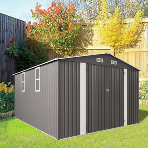 English Elm 10x12ft Galvanized Steel Outdoor Storage Shed with Vented Windows and Lockable Doors W3213S00002