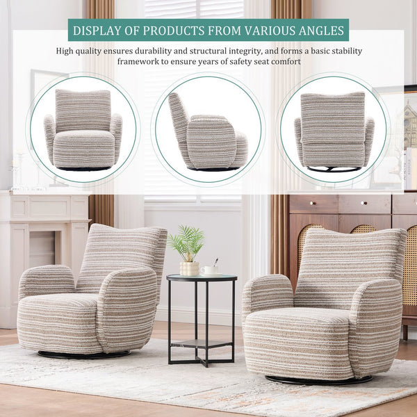 English Elm Modern Boucle 360° Swivel Leisure Chair with High‑Resilience Sponge, Supportive Curve, 550lb Capacity khaki W395P355481