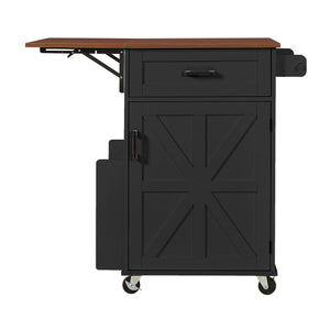 English Elm K&k Farmhouse Rolling Kitchen Cart with Drop Leaf Drawer Open Rack Lockable Wheels Black N707P404539B