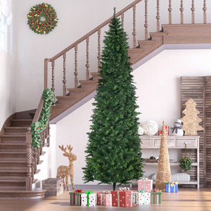 English Elm Homcom 9Ft Tall Slim Pencil Artificial Christmas Tree With 1298 Branches & Auto-Open Design, Green W2225P249652