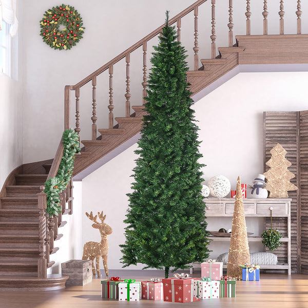 English Elm Homcom 9Ft Tall Slim Pencil Artificial Christmas Tree With 1298 Branches & Auto-Open Design, Green W2225P249652