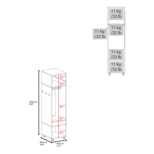 English Elm Armoire 63"H With 3 Shelves & Integrated Mirror On 4 Wheels - Stylish White Storage Solution B097P250842