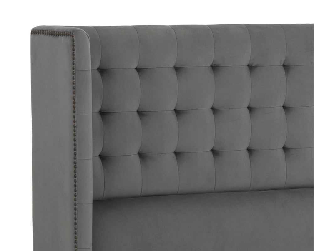 Sunpan CAIRO Bed - Queen - Luxurious Antonio Charcoal Upholstered Design with Nailhead Trim & Comfort 105565