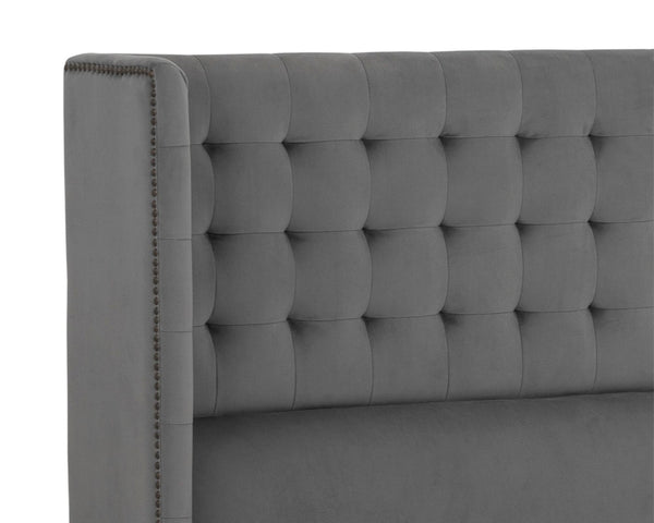 Sunpan CAIRO Bed - Queen - Luxurious Antonio Charcoal Upholstered Design with Nailhead Trim & Comfort 105565
