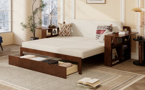 English Elm Queen Daybed with Hydraulic Desk Storage Drawers and Convertible Sofa for Small Spaces Espresso LT000272AAP