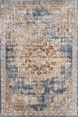 Unique Loom Chateau Roosevelt Machine Made Border Rug Slate Blue, Beige/Brown/Cream/Gray/Tan/Ivory 10' 0" x 14' 5"