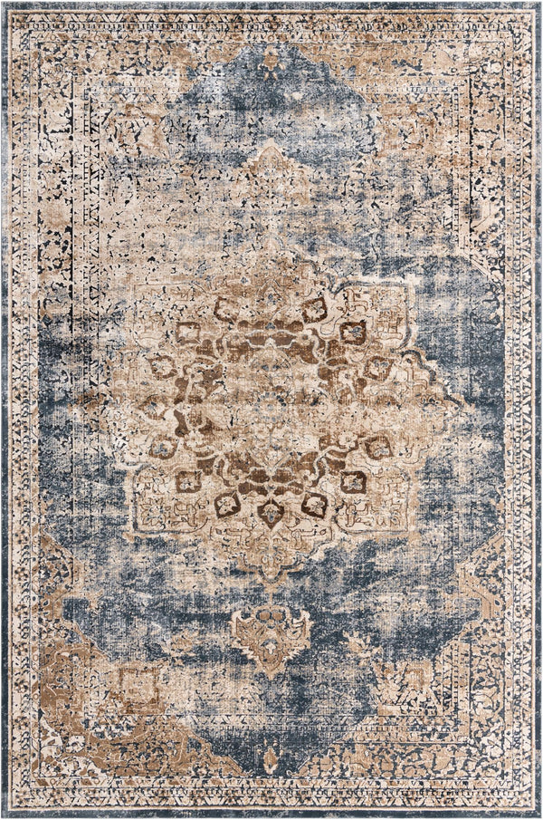Unique Loom Chateau Roosevelt Machine Made Border Rug Slate Blue, Beige/Brown/Cream/Gray/Tan/Ivory 10' 0" x 14' 5"