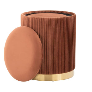 English Elm Nesting Pleated Velvet Ottoman Pair with Polished Gold Base Glam Living Room Accent B202P471509