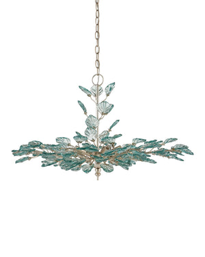 Currey & Company Baobab Medium Silver Chandelier - Elegant Biophilic Design With Recycled Glass Leaves & Dimmable Light Blue Recycled Glass ,Wrought Iron 9000-1293-currey-company