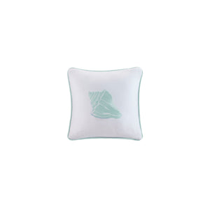 English Elm Square Pillow Ivory 16x16" Coastline Aqua Embroidered Conch Shell Coral Motif 100% Cotton Jacquard B03595804
