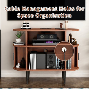 English Elm Large Mid Century Walnut Turntable Stand with Vinyl Storage and Built in Usb Charging W2641P442531