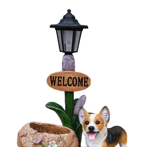 English Elm Labrador Solar Garden Statue with Led Glow and Built-in Succulent Planter Basin W5398P464251