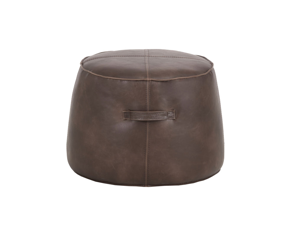 Sunpan Mitchell Ottoman - Stylish Round Faux Leather Accent Piece with Decorative Handle for Any Space Havana Dark Brown