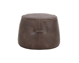 Sunpan Mitchell Ottoman - Stylish Round Faux Leather Accent Piece with Decorative Handle for Any Space Havana Dark Brown