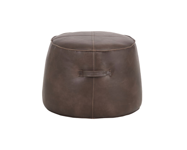 Sunpan Mitchell Ottoman - Stylish Round Faux Leather Accent Piece with Decorative Handle for Any Space Havana Dark Brown