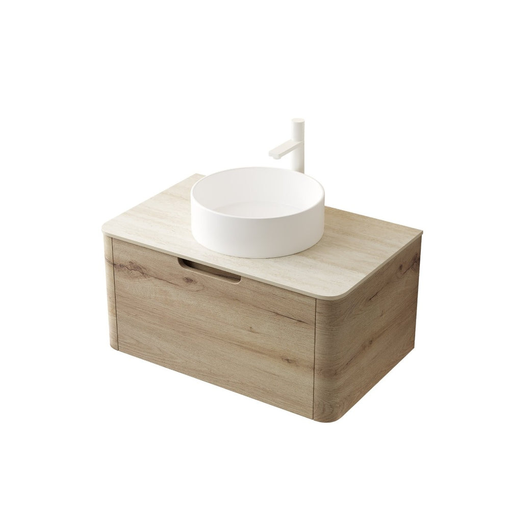 English Elm Xai 30" Wall-Mounted Bathroom Vanity With Round Sink & Travertine Top - Elegant White Oak Storage W2615S00270-GIGA