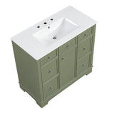 English Elm 36" Bathroom Vanity With Sink, One Cabinet With Three Drawers and One Flip Drawer, Solid Wood and Mdf Board, Green