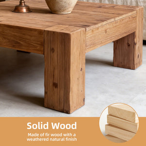English Elm Coffee Table Solid Wood Square Low Profile Wabi-sabi Living Room Natural Grain W3306P408781