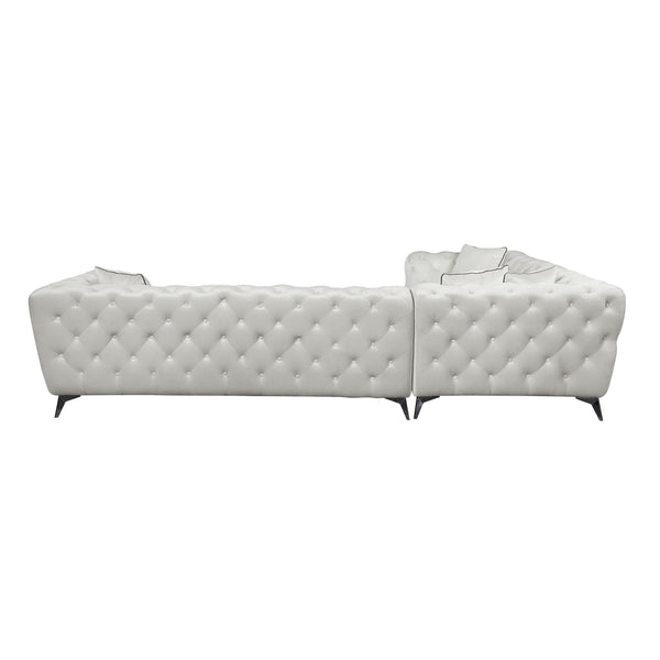 English Elm Atronia Beige Sectional Sofa with 4 Pillows — Button Tufted Fabric, Pocket Coil Seats, Removable Covers B2726S00353