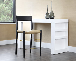 Sunpan Bondi Counter Stool - Modern Farmhouse Design with Hand-Woven Rope and Sustainable Timber Frame Black