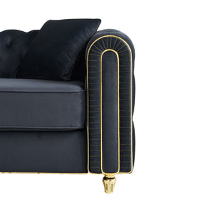 English Elm 86'' Luxury Modern Tufted Sofa with Gold Trim, Velvet Upholstery, Pocket Spring Comfort & 750lb Support Black W579P303656