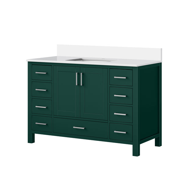 English Elm Green 48 in. Bath Vanity with Cultured Marble Top, Solid Wood, Soft-Close Drawers & Ample Storage B2731P259070