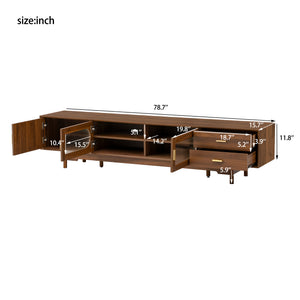English Elm 78inch Walnut Entertainment Center Fluted Glass Solid Wood Legs Modern Living Room N710P362203P