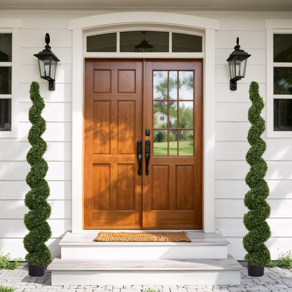 English Elm 7ft Spiral Faux Boxwood Topiary Sculpted Artificial Tree for Patio Porch Entryway W2945P279014