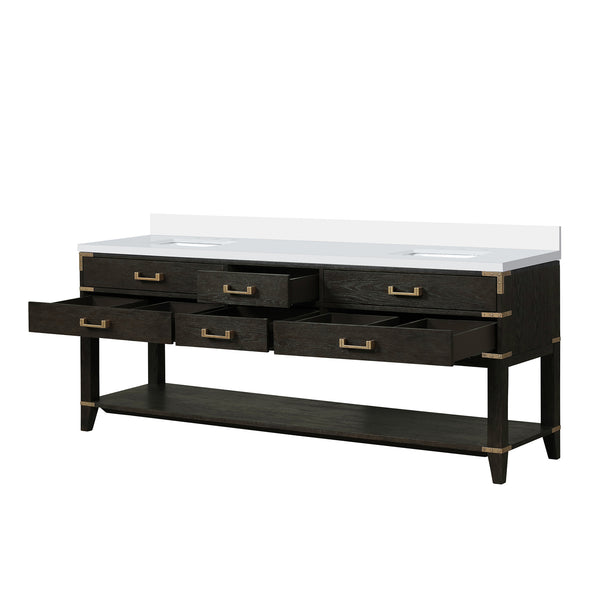 English Elm Black Oak Double Bath Vanity 84" W X 22" D With Cultured Marble Top - Elegant Storage & Style B2731P261070