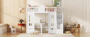 English Elm Twin-over-twin Bunk Bed Convertible Lower Desk Solid Pine Kids Bedroom Space Saver White LT000681AAK-1