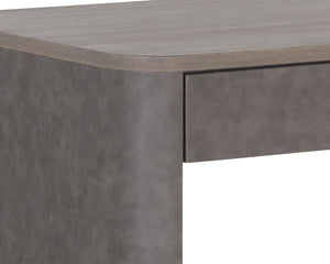 Sunpan Altman Retro-Inspired Desk with Soft-Closing Drawers and Dark Grey Oak Veneer Top for Stylish Offices
