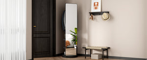 English Elm 360° Swivel Full Length Mirror with Coat Hooks Solid Rubberwood Frame Bedroom Entryway W2987P225480