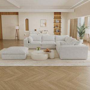 English Elm 118.2" Modular Cloud Sofa - Soft White Corduroy, Deep Comfort, No Assembly, Perfect For Any Space W2824S00097