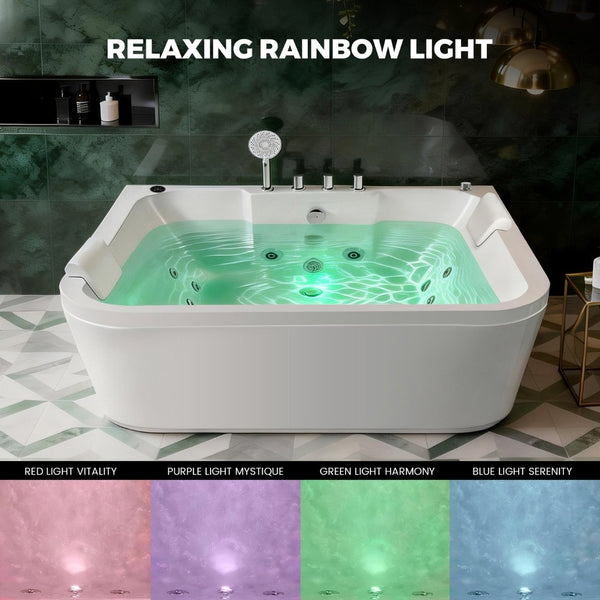 English Elm Korra Freestanding Acrylic Whirlpool Tub with 16 Jets Heater and Led Spa Lighting W5619P449966