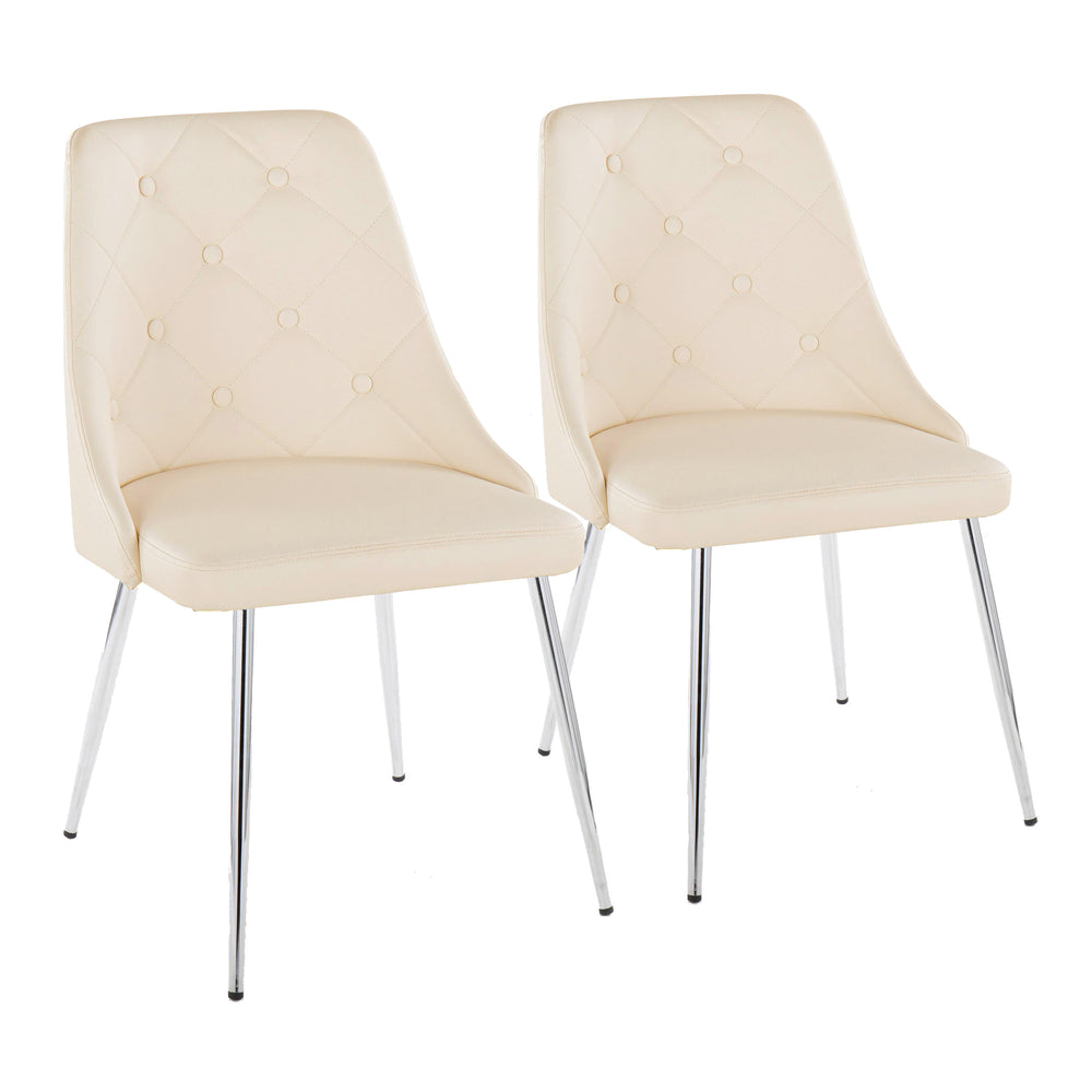 English Elm Giovanni Contemporary Dining Chairs Set Of 2 - Cream Faux Leather & Chrome Metal, Stylish Comfort B202P223574