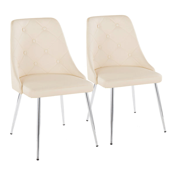 English Elm Giovanni Contemporary Dining Chairs Set Of 2 - Cream Faux Leather & Chrome Metal, Stylish Comfort B202P223574