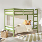 Simple Solid Wood Twin Over Twin Bunk Bed Olive Green SOPB3HOGWP Walker Edison