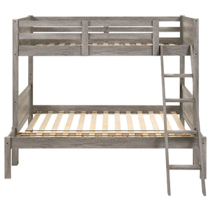 English Elm Brenton Twin-Over-Twin Bunk Bed with Ladder and Slatted Rails, Solid Rubberwood Farmhouse Style Retreat Brown B062S01006