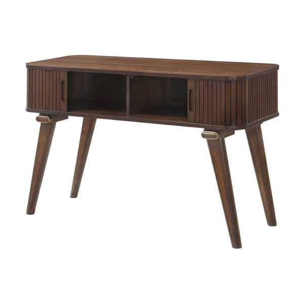 English Elm 1pc Walnut Veneer Sofa Table Tambour Doors Shelved Storage Mid-century Living Room B011P287325