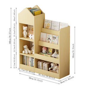 English Elm Wood Kids Wooden Bookshelf Toy Organizer with 6 Compartments, 2 Bins, Durable MDF, Kid-Safe Storage W2876P233553
