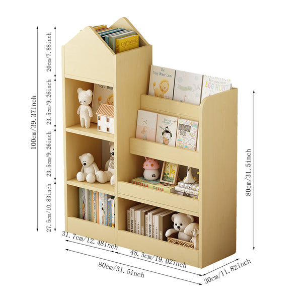 English Elm Wood Kids Wooden Bookshelf Toy Organizer with 6 Compartments, 2 Bins, Durable MDF, Kid-Safe Storage W2876P233553