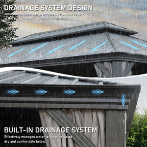English Elm 10' X 12' Hardtop Gazebo - Upgraded Metal Canopy With Drainage, Dual-Layer Roof & Insect Netting! W1859S00135